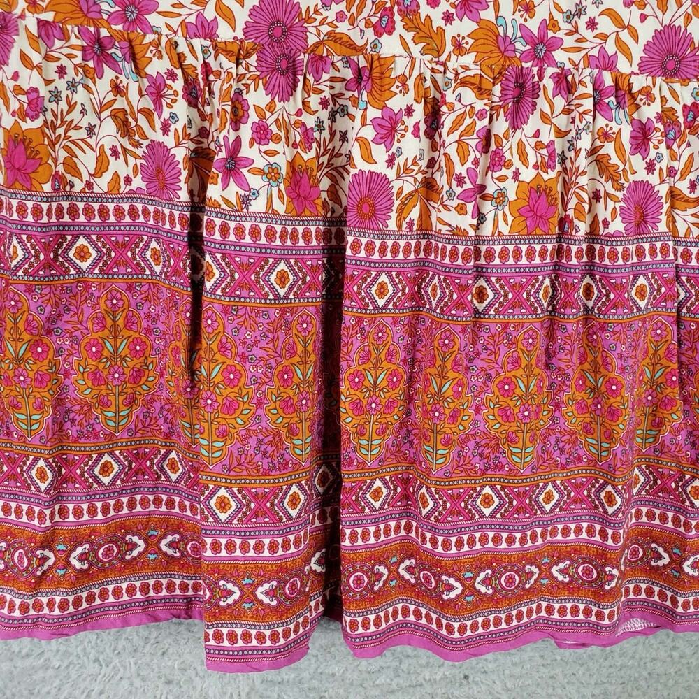 Natural Life Becca Short Dress Red Pink Floral Border Women’s Size Large L - Picture 7 of 12